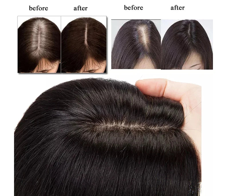 Human Hair Topper With Clip Hair Extensions For Women Silk Base Russian Hair Wigs 12"-20" - BeautiMass