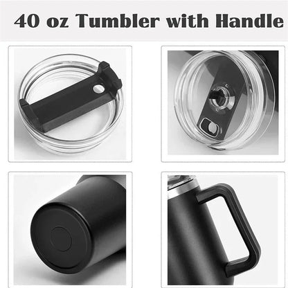 40oz Stainless Steel Insulated Water Bottle,Thermal Coffee Car Cup, Cold Hot Mugs Vacuum Flask - BeautiMass