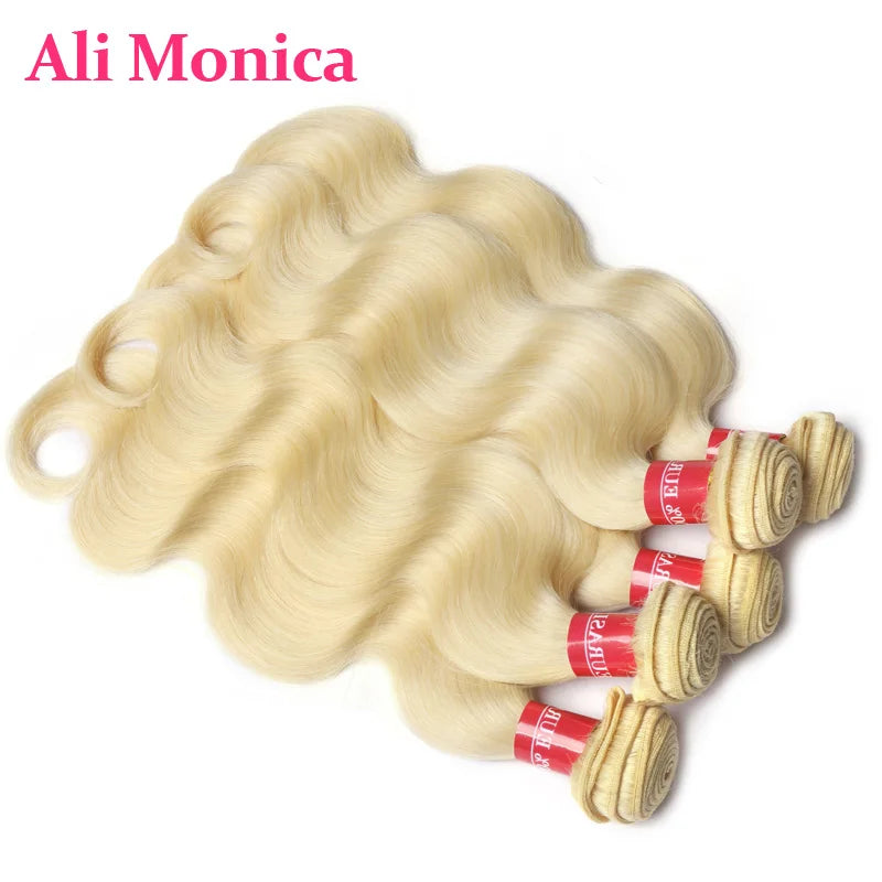 Alimonica Bundles 613 Honey Blonde Remy Brazilian Body Wave Hair Weave Weft Remy Human Hair - BeautiMass