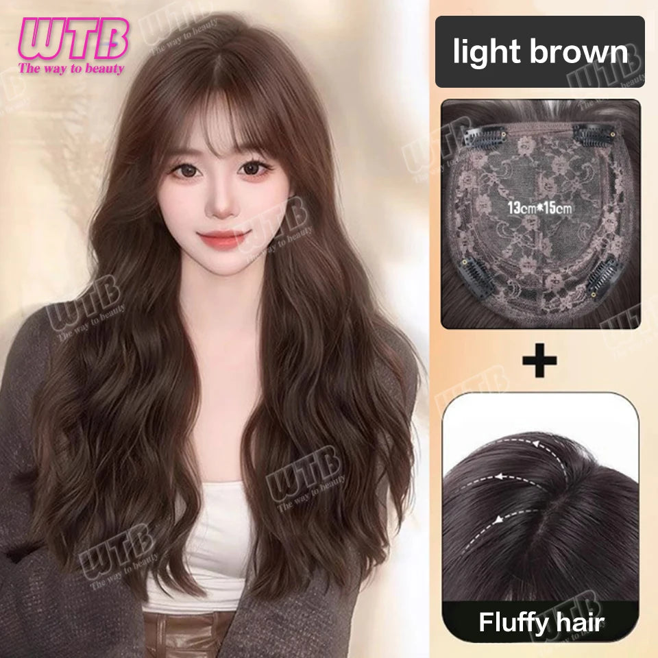 WTB Synthetic Wig Middle Part  Topper Hairpiece with Bangs Clip-In Bangs Extension Natural Invisible Clourse Hairpiece for Women BeautiMass