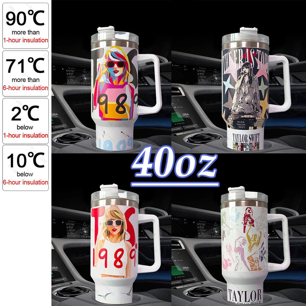 40oz Stainless Steel Singer Printed Tumbler With Lid And Straw Kettle With Handle - BeautiMass