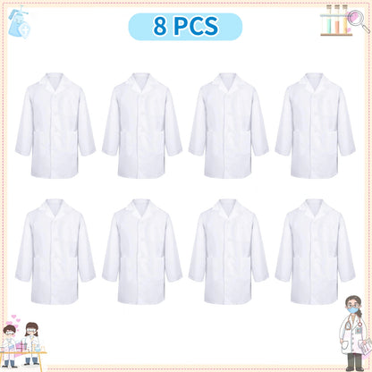 1-12PCS Unisex Child School Lab Coat Scrubs White Doctor Scientist Costume - BeautiMass