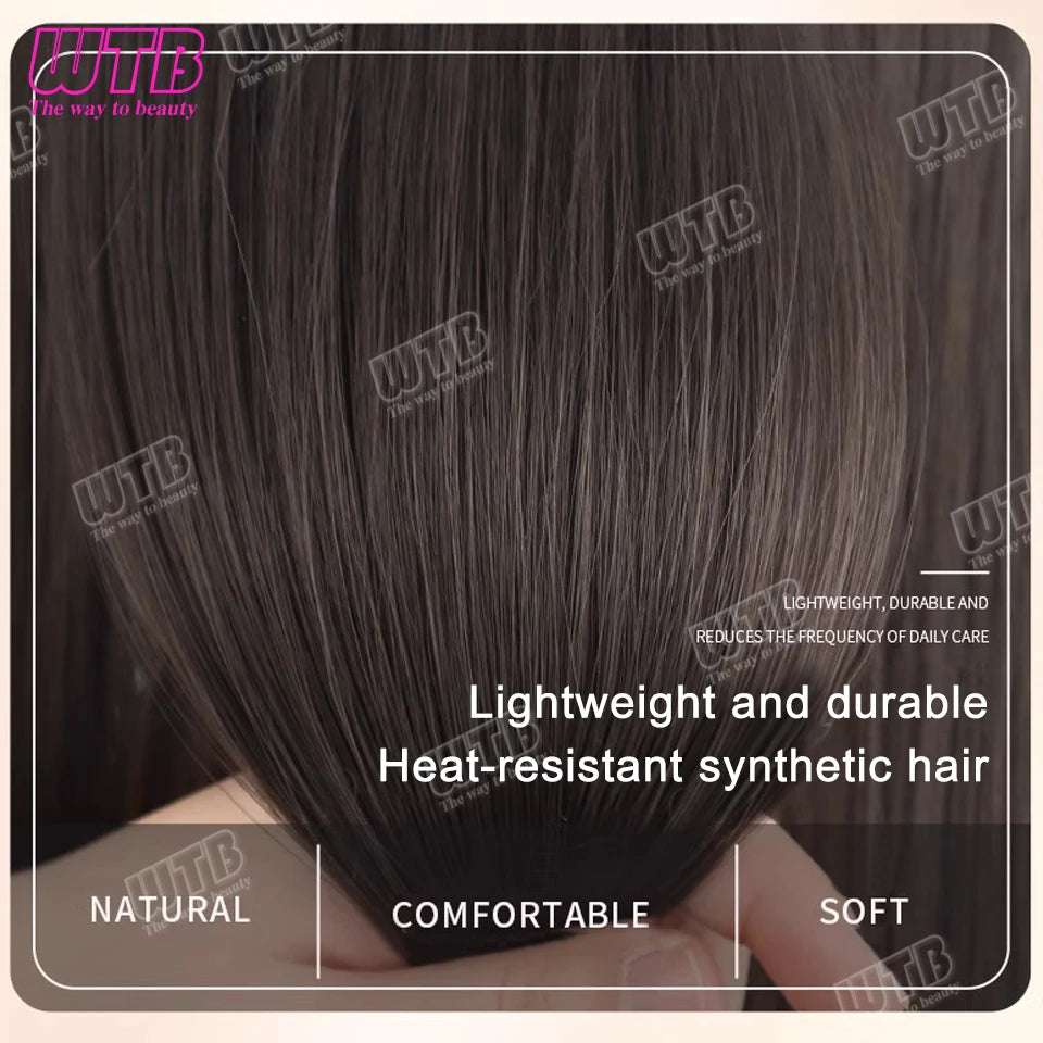 WTB Synthetic Wig Middle Part  Topper Hairpiece with Bangs Clip-In Bangs Extension Natural Invisible Clourse Hairpiece for Women BeautiMass