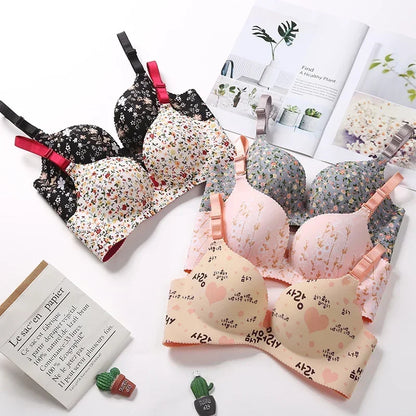 Women Flower Print Seamless Bra Sexy Lingerie Floral Push Up Bras One-Piece Underwear - BeautiMass