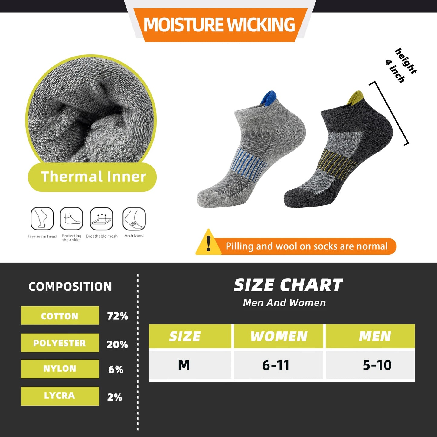 6 Pairs Sweat Absorbing Ankle Hiking Running Socks Compression Support For Men And Women - BeautiMass