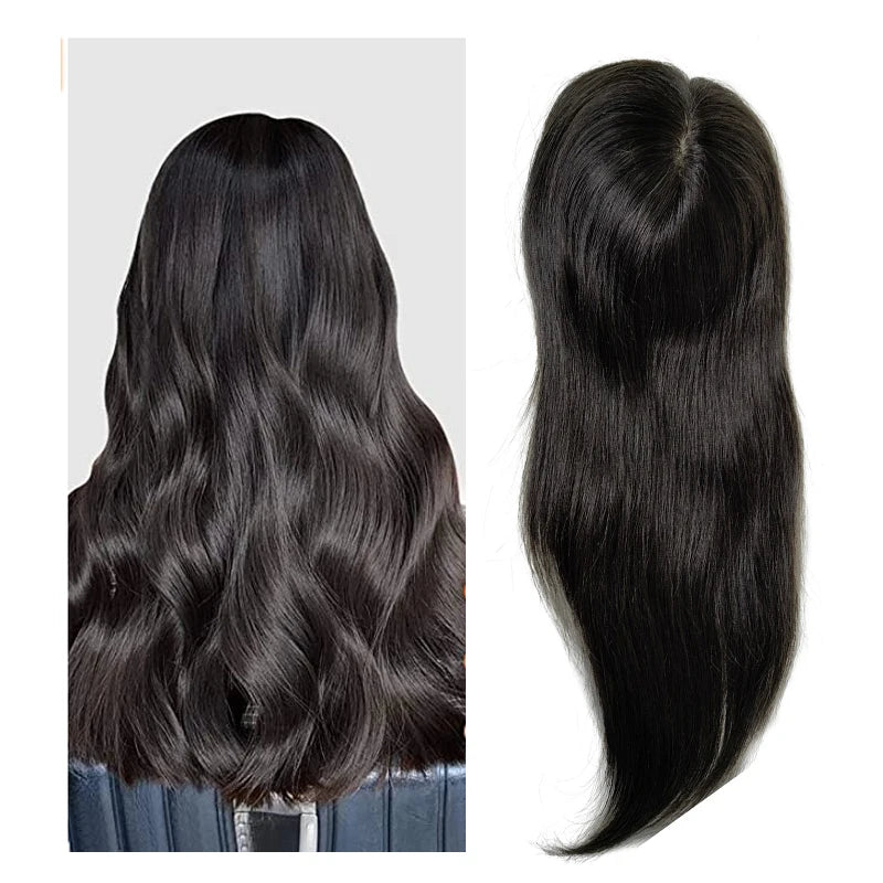 Human Hair Topper With Clip Hair Extensions For Women Silk Base Russian Hair Wigs 12"-20" - BeautiMass