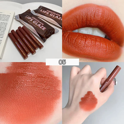 5Pcs/Set Chocolate Color Lip Glaze Tint Velvet Matte Lipstick Korean Cosmetics Long-lasting Lip Gloss Lipstick Milk Coffee Color BeautiMass