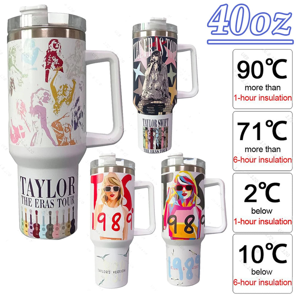 40oz Stainless Steel Singer Printed Tumbler With Lid And Straw Kettle With Handle - BeautiMass