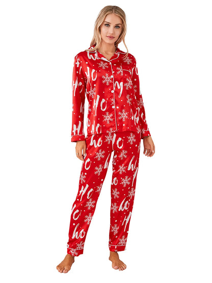 Women’s 2 Piece Pajamas Set Christmas Long Sleeve Button Up Shirt Pants Set Sleepwear Loungewear - BeautiMass