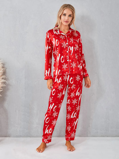 Women’s 2 Piece Pajamas Set Christmas Long Sleeve Button Up Shirt Pants Set Sleepwear Loungewear - BeautiMass