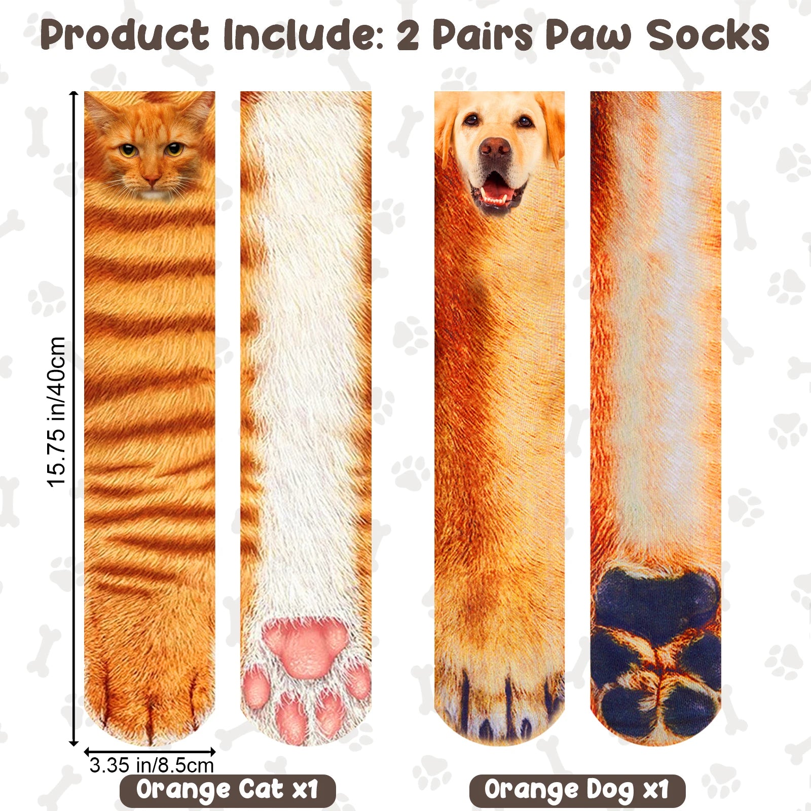 2 Pair Cat Dog Funny Animal Paw Socks Crazy Novelty,Claw Socks Christmas Stocking Stuffers 3D Newest Cat Dog Orange Paw Socks BeautiMass