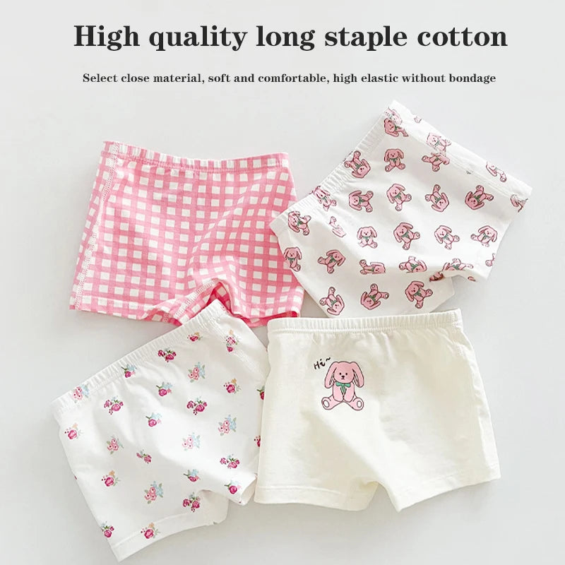 4 Pcs/Lot Kids Panties Cartoon Chirdren'S Underwear Briefs Floral Grid Cotton Underpants - BeautiMass