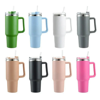 40oz Stainless Steel Water Bottle with Handle Lid Straw Mug Vacuum Thermos Cup - BeautiMass