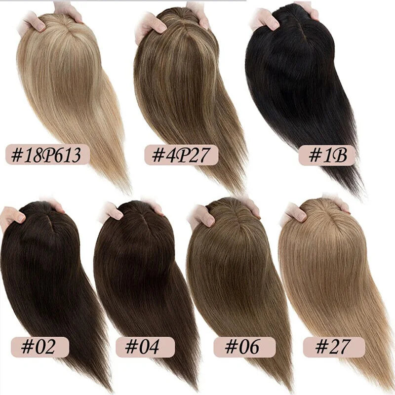 Straight Hair Clip In Human Hair Extension Silk Top Base Topper For Women Toupee Hairpiece Wig 12x13cm Natural Color Top Wig BeautiMass