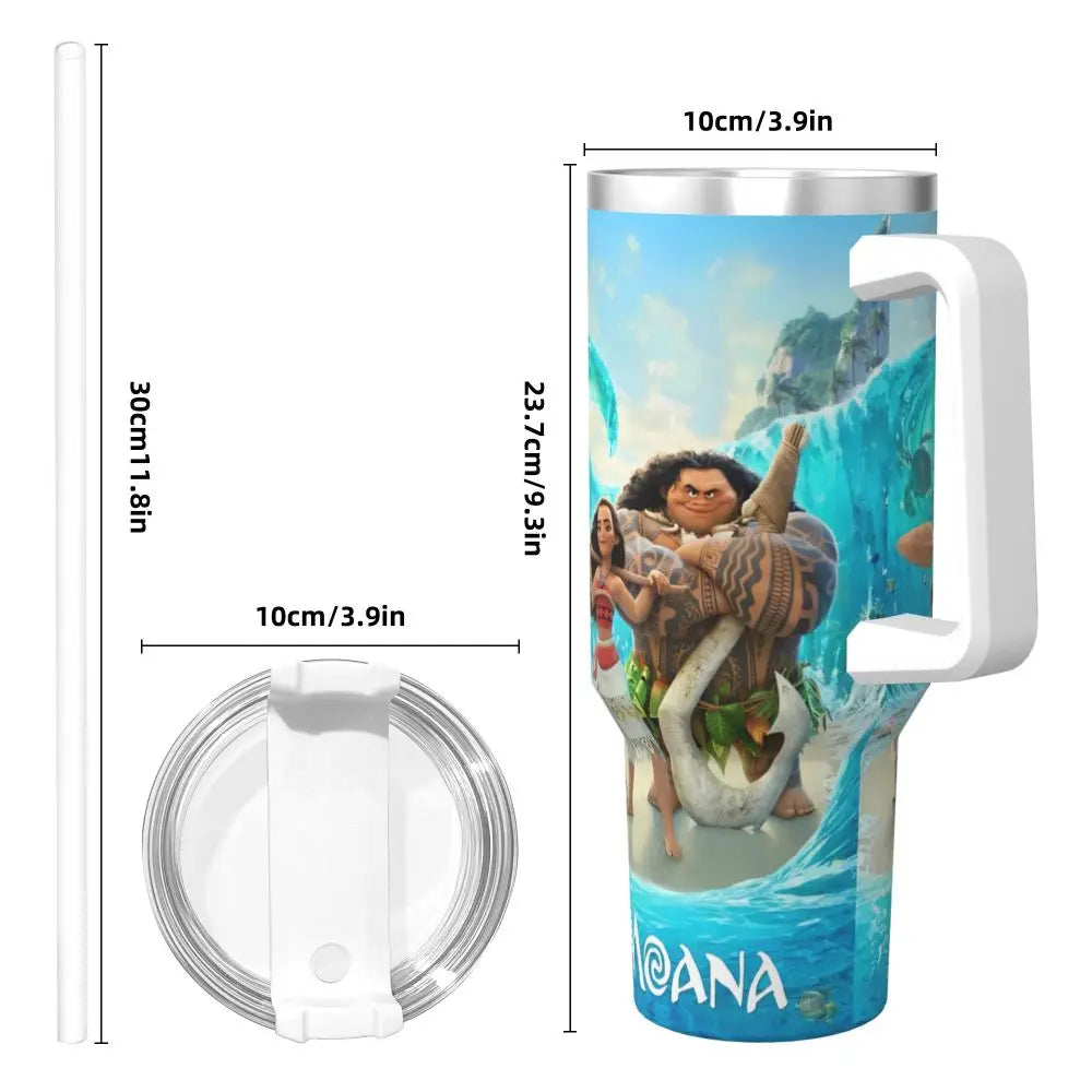 40oz Stainless Steel Tumbler Movie Moana Maui Friendship With Straws Cold and Hot Insulated Thermal Mug - BeautiMass