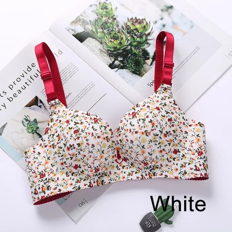 Women Flower Print Seamless Bra Sexy Lingerie Floral Push Up Bras One-Piece Underwear - BeautiMass