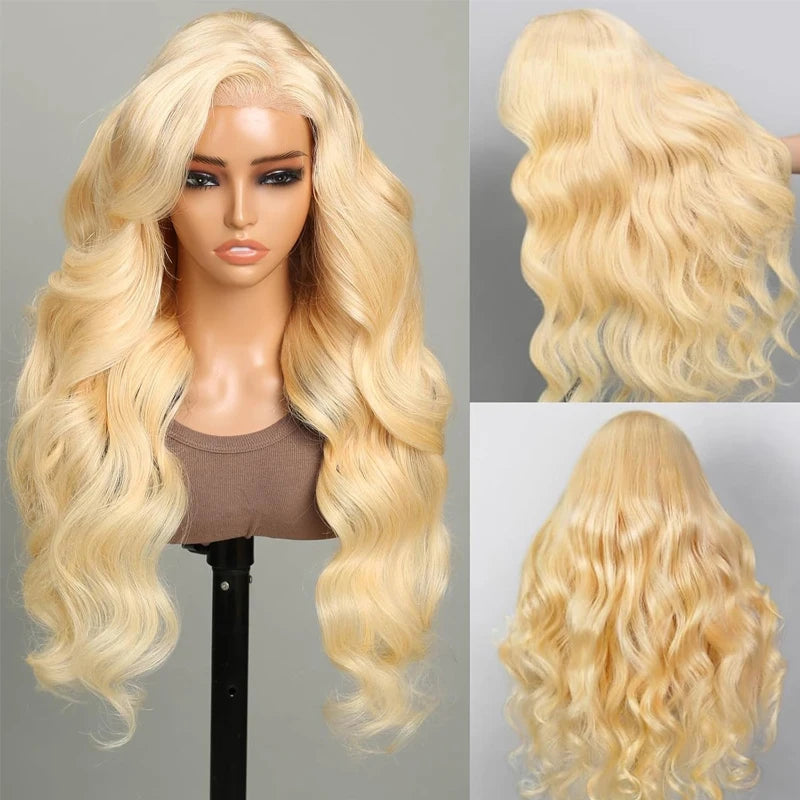 HD Lace Frontal Honey Blonde Human Hair 13x6 28 Inch Blonde Lace Front Body Wave Wigs - BeautiMass