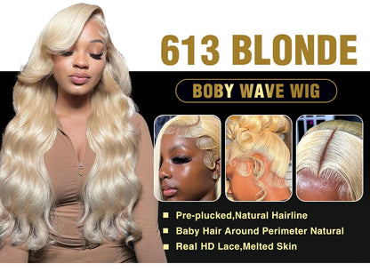 HD Lace Frontal Honey Blonde Human Hair 13x6 28 Inch Blonde Lace Front Body Wave Wigs - BeautiMass