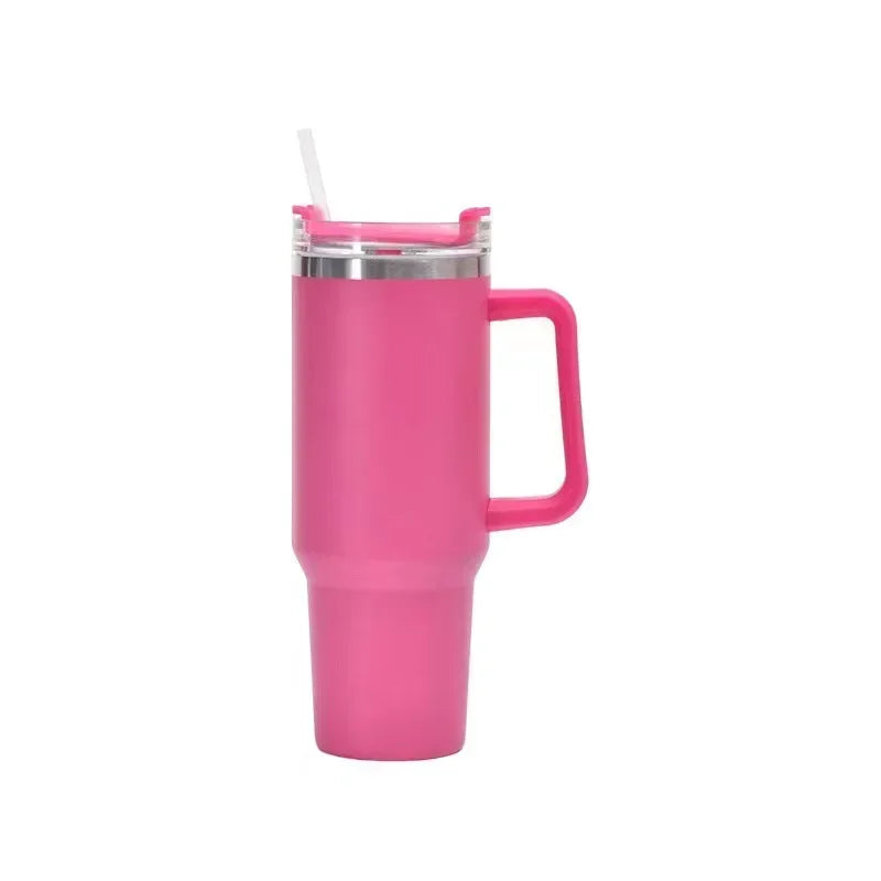 40oz Stainless Steel Water Bottle with Handle Lid Straw Mug Vacuum Thermos Cup - BeautiMass