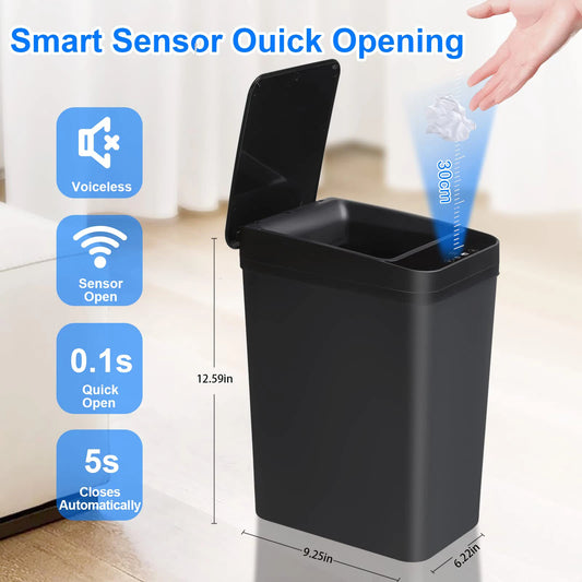 Touch-less 12L Motion Sensor-Activated Trash Can with Lid, Automatic Kitchen Trash Can - BeautiMass