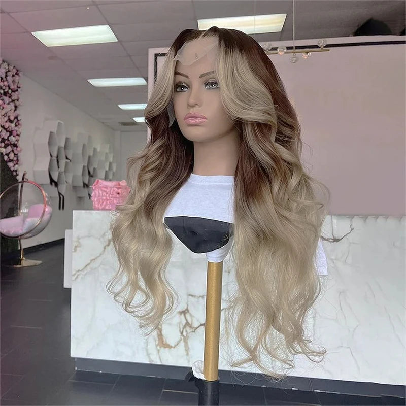 180 Density13x4 Ombre Ash Blonde Body Wave HD Transparent Lace Front Wig Ready To Wear And Go Cosplay Small Meddile Large Size BeautiMass