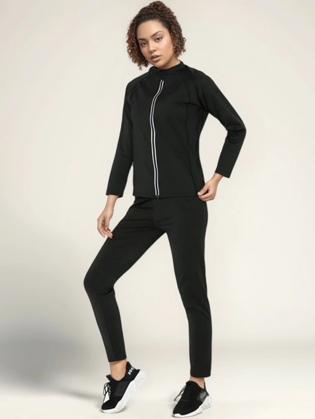 Women Sauna Suit Set Fitness Exercise Long Sleeve T-Shirt Crew Neck and Leggings Suit - BeautiMass