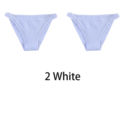 2Pcs/set Women Cotton Panties Mesh Underwear Solid Color Bikini Briefs Underpants - BeautiMass