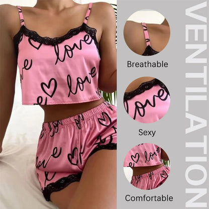 2 Pieces Set Shorts Suit Homewear Print Underwear Pijama Sexy Ladies Sleepwear - BeautiMass