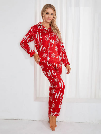 Women’s 2 Piece Pajamas Set Christmas Long Sleeve Button Up Shirt Pants Set Sleepwear Loungewear - BeautiMass