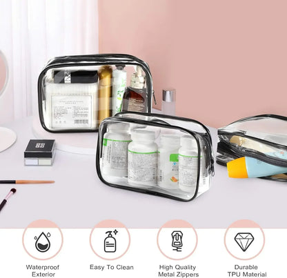 12PCS Transparent PVC Women Zipper Clear Makeup Beauty Bag - BeautiMass