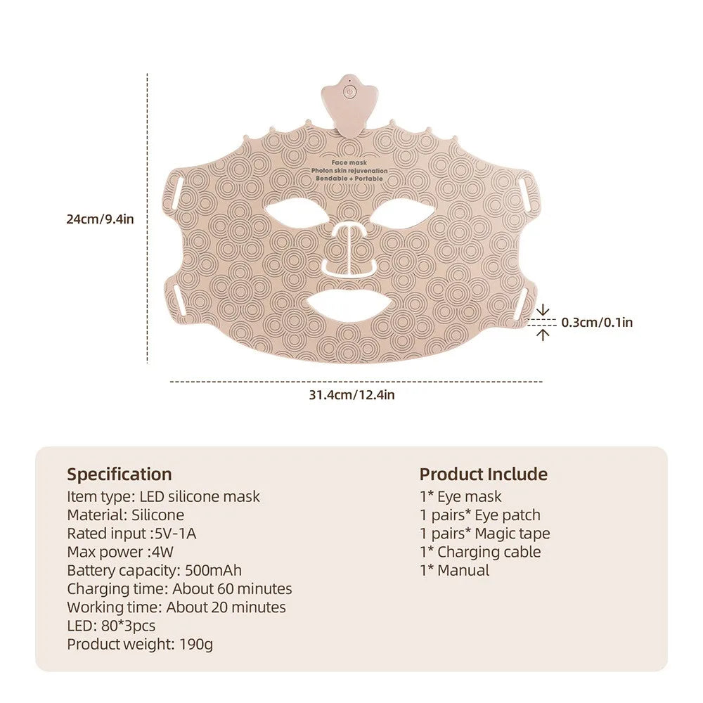 7 Colors Photon Silicone Face LED 3D Facial Beauty Mask Red Light Therapy Skin Care Repair - BeautiMass