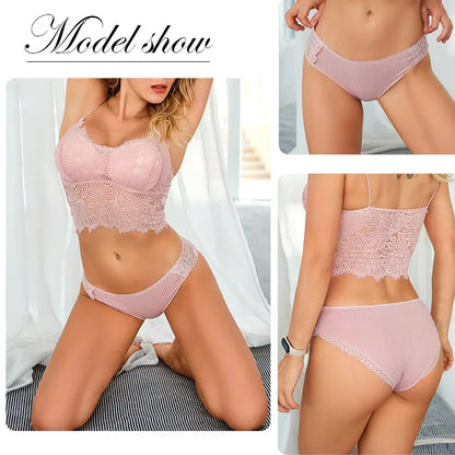 FINETOO 3Pcs/set Women Cotton Low-Rise Underwear Panties Trendy Patchwork Lace Briefs - BeautiMass