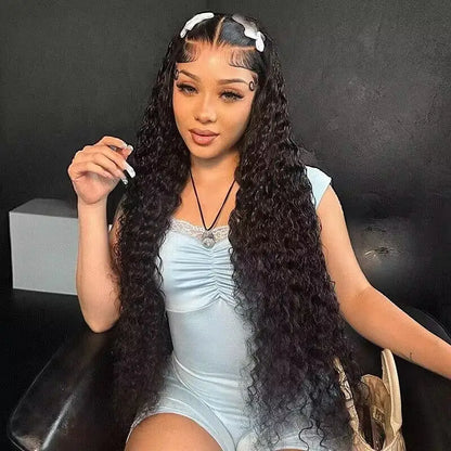 Deep Wave Lace Front 100% Human Hair Wigs 30 32Inch Indian Curly Remy 200% 13x4 13x6 Lace Frontal Wigs For Woman Pre Plucked BeautiMass