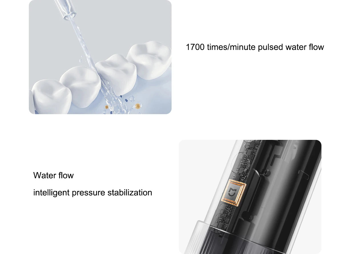 XIAOMI MIJIA Oral Irrigator F400,Portable Cordless Water Dental Flosser Teeth Pick,4 Mode,200ml Water Tank,Electric Waterflosser BeautiMass