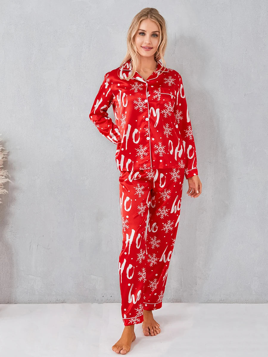 Women’s 2 Piece Pajamas Set Christmas Long Sleeve Button Up Shirt Pants Set Sleepwear Loungewear - BeautiMass