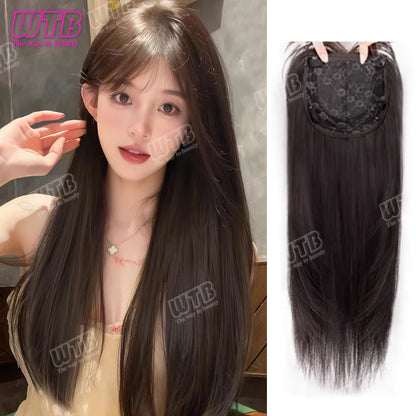 WTB Synthetic Wig Middle Part  Topper Hairpiece with Bangs Clip-In Bangs Extension Natural Invisible Clourse Hairpiece for Women BeautiMass