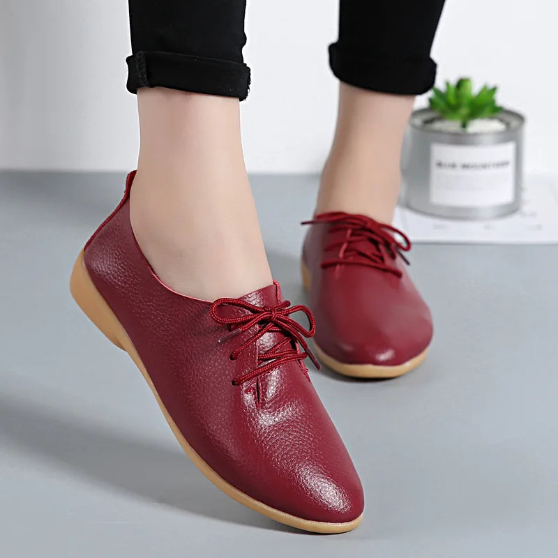 Women Medical Oxford Comfortable Casual Leather Shoes ballet Flats Lace up Soft - BeautiMass