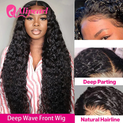 AliPearl Hair Deep Wave Transparent Lace Front Human Hair Peruvian 13x4 Lace Wigs - BeautiMass