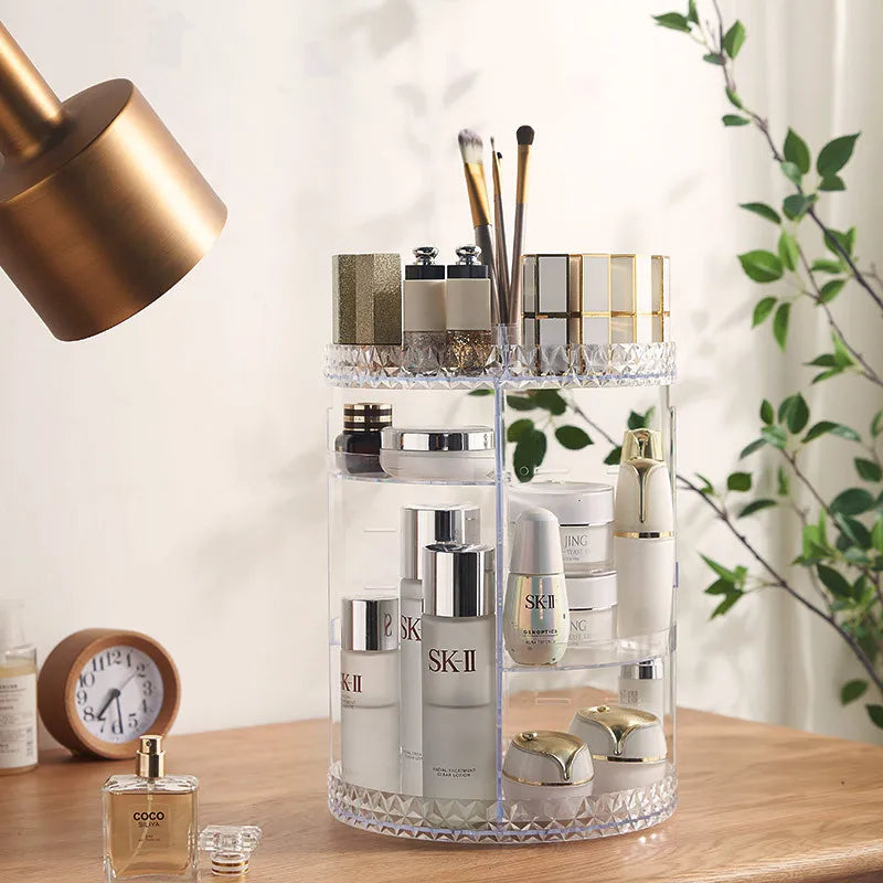 360 degree rotating transparent cosmetic storage box - BeautiMass