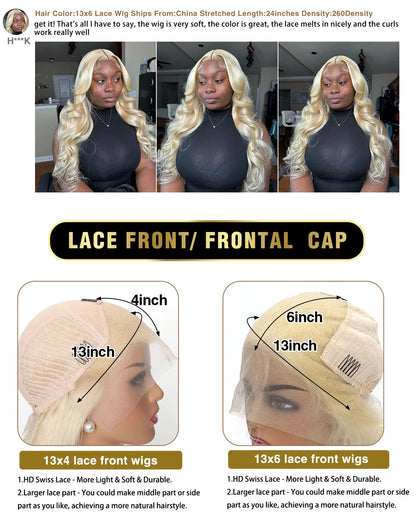 HD Lace Frontal Honey Blonde Human Hair 13x6 28 Inch Blonde Lace Front Body Wave Wigs - BeautiMass