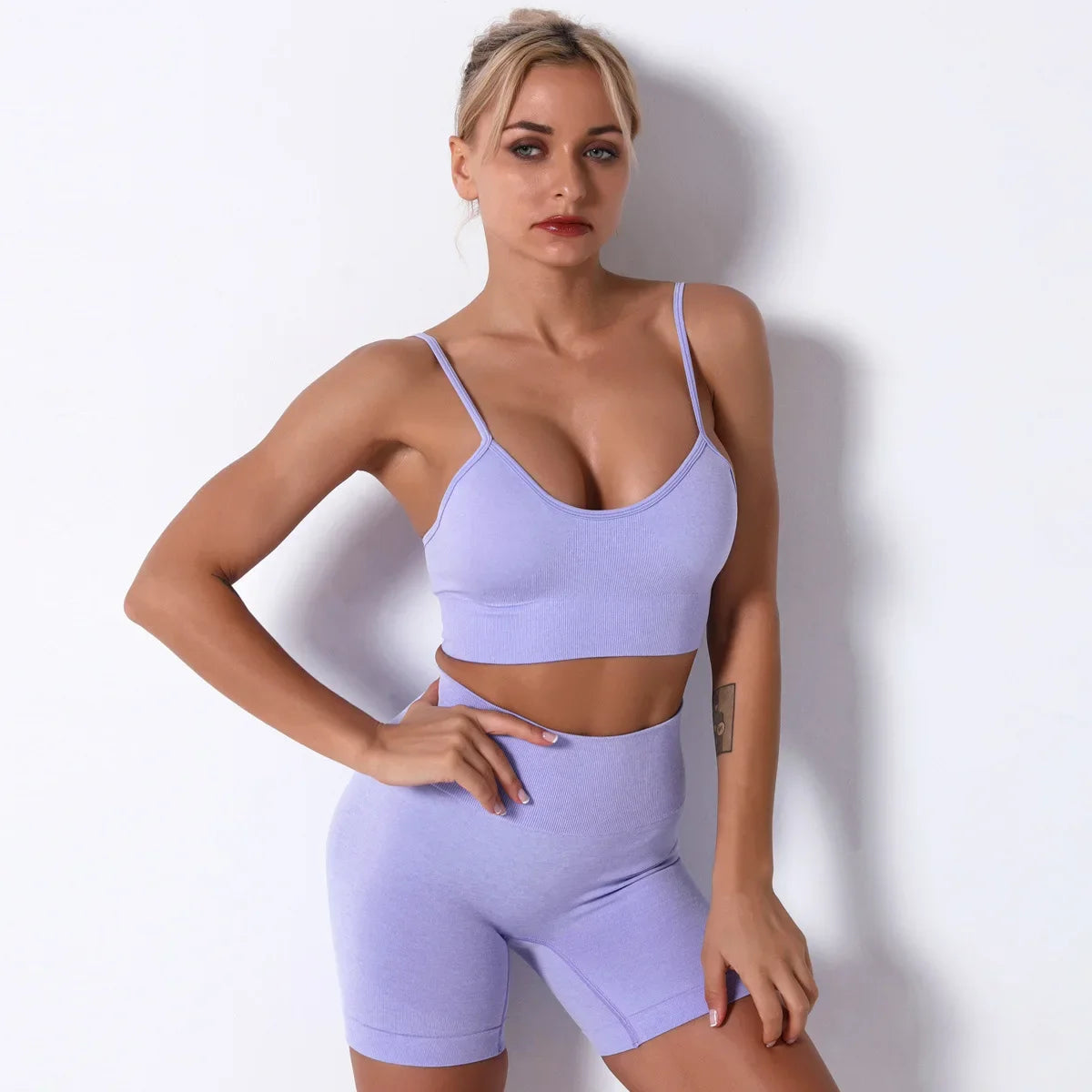 5pcs Seamless Women Yoga Set Workout Shirts Sport Pants Bra Gym Clothing Short Crop Top High Waist Running Leggings Sports Set - BeautiMass