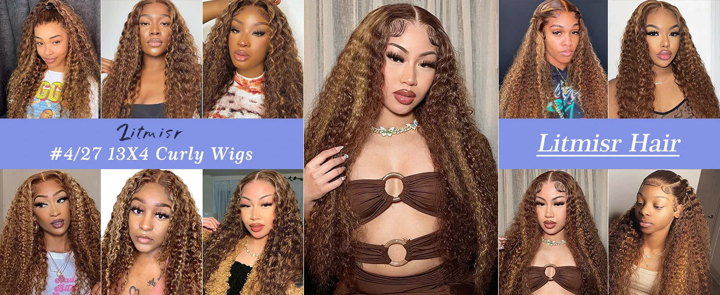 30 Inch Deep Wave 4/27 Highlight Ombre Curly Human Hair 13x5 14x4 Lace Frontal Wig - BeautiMass