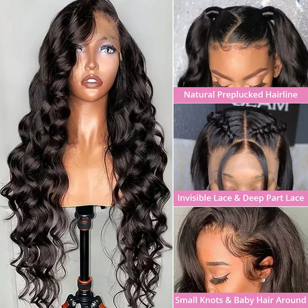 40 Inch Loose Deep Wave 13x6 HD Lace Frontal Human Hair Wig Brazilian Curly 13x4 - BeautiMass