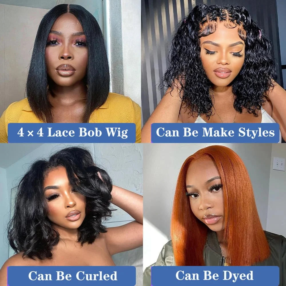 Glueless Bob Human Hair Wigs Ready To Wear indian Straight Transprent Lace Closure Wigs - BeautiMass