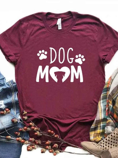 Women T Shirt Dog Mom PAW Print Short Sleeve O Neck Loose T-shirt - BeautiMass