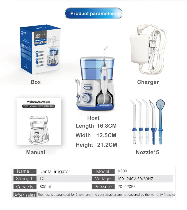 Electric Oral Irrigator Dental Water Jet Flosser Teeth Clean 5pcs Tips Oral Hygiene Dental Flosser Oral Care 800ml Water pick BeautiMass