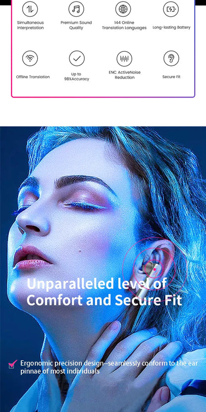 Wireless Bluetooth Headphones 114 Languages Real-Time Travel multifunctional earphone Noise Canceling Translator - BeautiMass