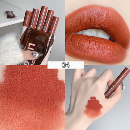 5Pcs/Set Chocolate Color Lip Glaze Tint Velvet Matte Lipstick Korean Cosmetics Long-lasting Lip Gloss Lipstick Milk Coffee Color BeautiMass