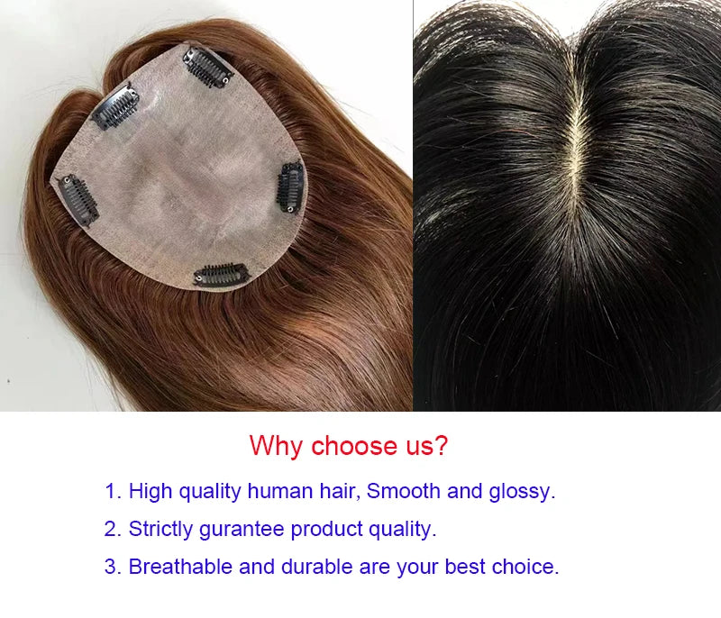 Human Hair Topper With Clip Hair Extensions For Women Silk Base Russian Hair Wigs 12"-20" - BeautiMass