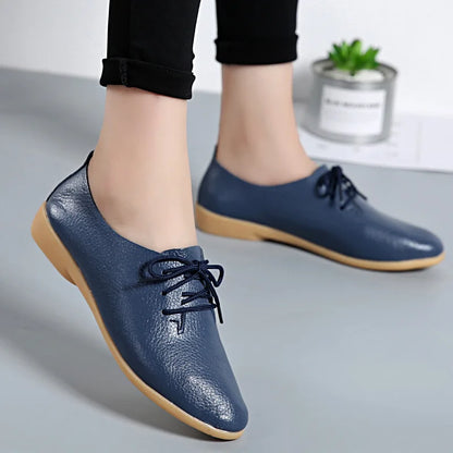 Women Medical Oxford Comfortable Casual Leather Shoes ballet Flats Lace up Soft - BeautiMass